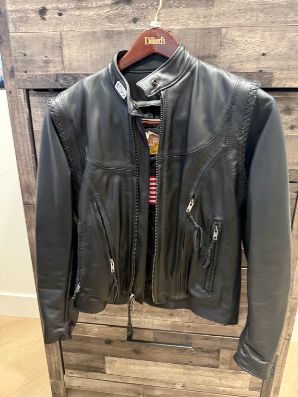 Harley Davidson Women’s Black Leather Motorcycle Jacket with Braided Details